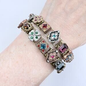 Vtg Sweet Romance Victorian Renaissance Bracelet Wedding Double Strand Crystal